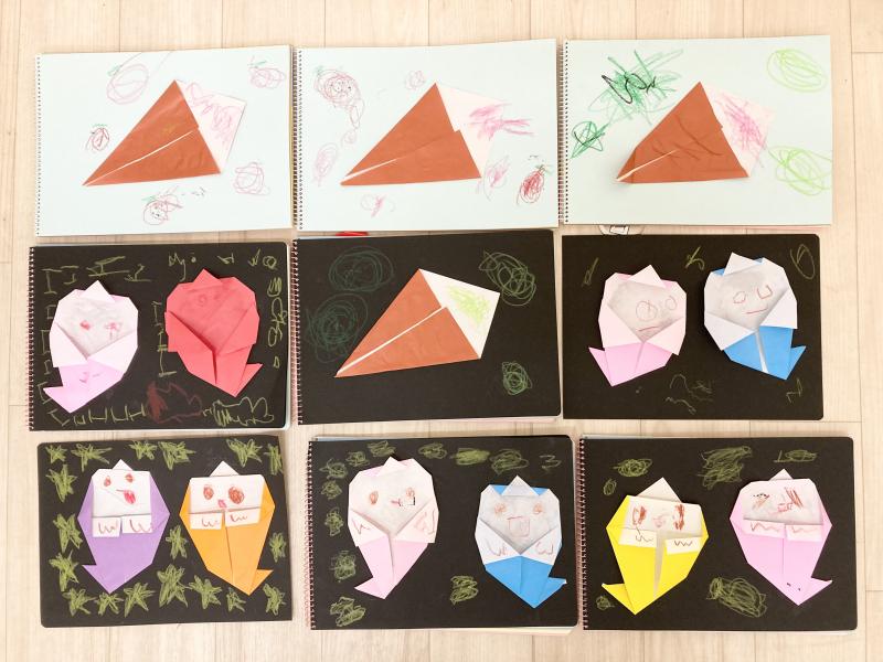 折り紙製作をしました《大阪市西区、新町にある幼児教育一体型保育園HUGアカデミー、一時預かり、一時保育》
